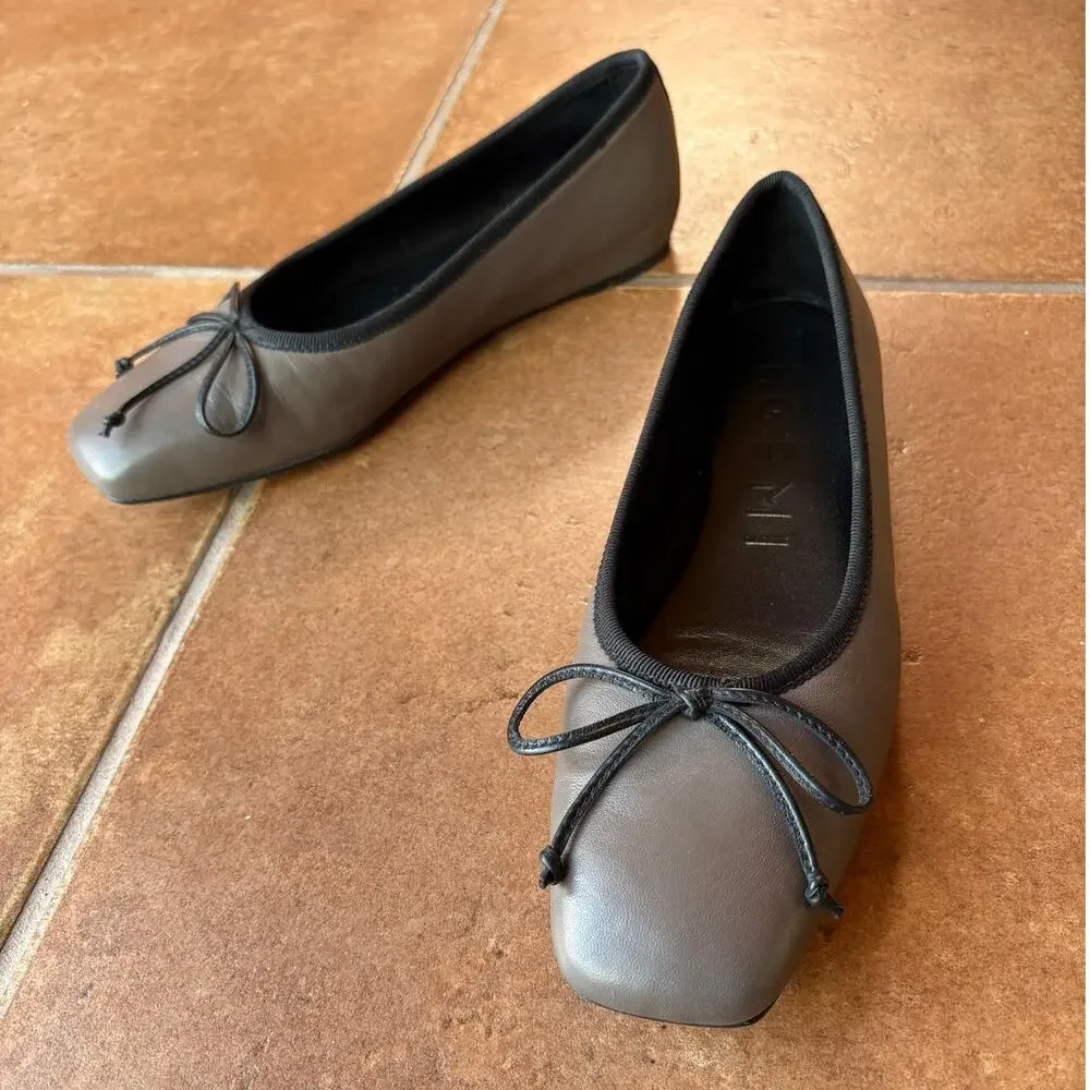 M.Gemi The Danza Taupe Leather Square Toe Mini Wedge Ballet Flat EU 36.6/US 6